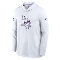 T-shirt à capuche manches longues Nike pour homme, blanc, Minnesota Vikings, Sideline Dri-FIT
