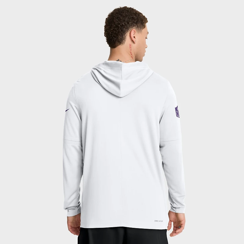 T-shirt à capuche et manches longues Nike Dri-FIT blanc pour homme, Minnesota Vikings, option ligne de touche