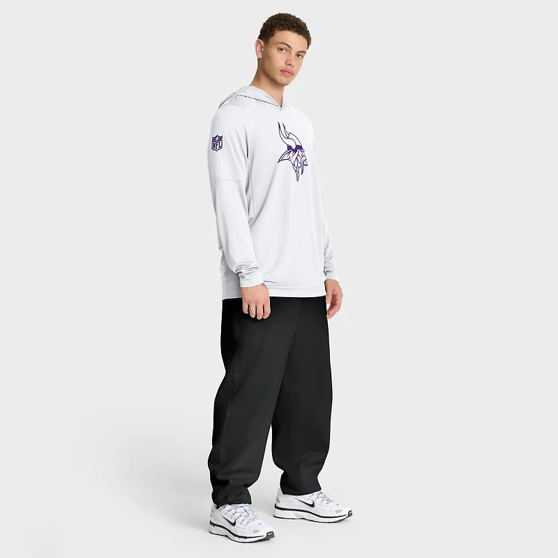 T-shirt à capuche et manches longues Nike Dri-FIT blanc pour homme, Minnesota Vikings, option ligne de touche