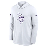 T-shirt à capuche et manches longues Nike Dri-FIT blanc pour homme, Minnesota Vikings, option ligne de touche