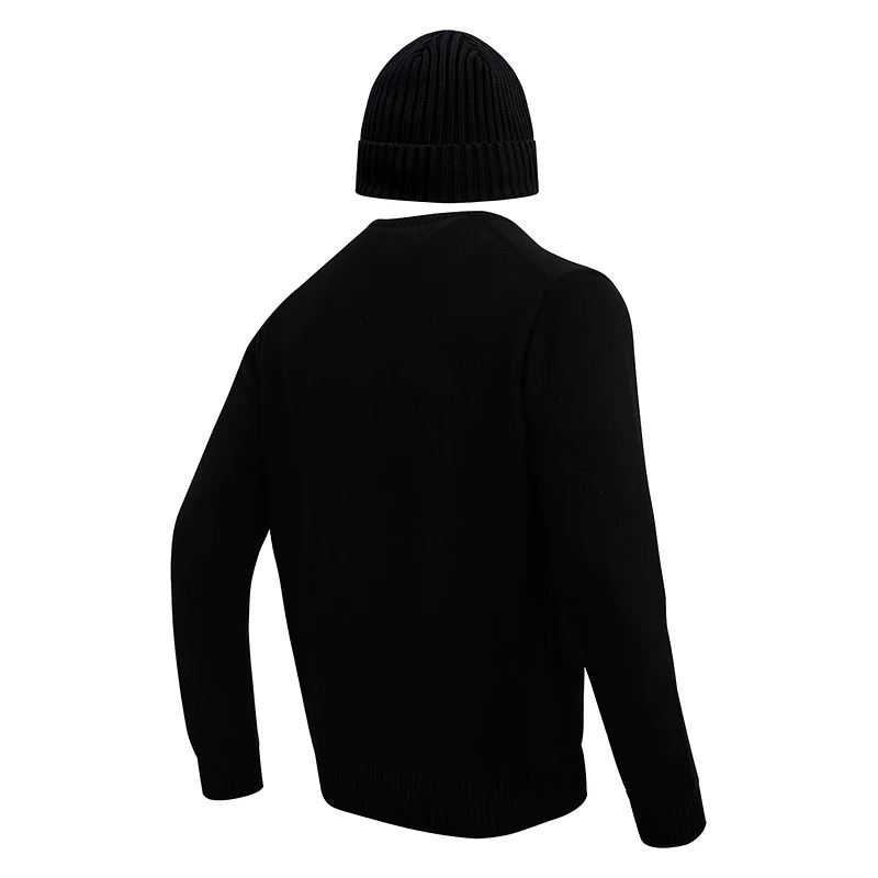 Men's Pro Standard Black Minnesota Vikings Crewneck Pullover Sweater & Cuffed Knit Hat Box Gift Set