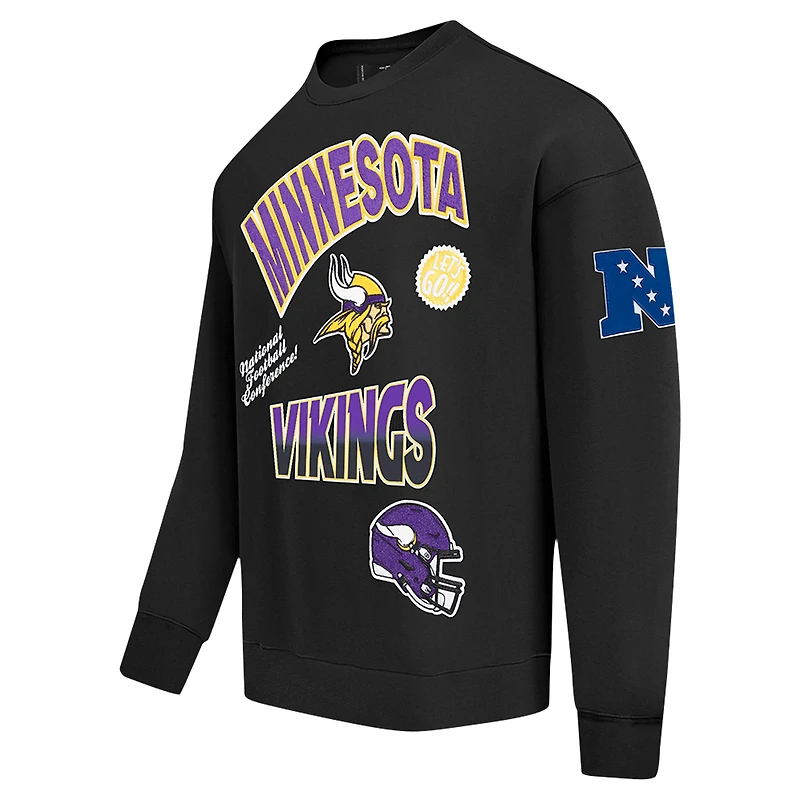 Men's Pro Standard Black Minnesota Vikings Turn It Up Drop Shoulder Pullover Sweatshirt