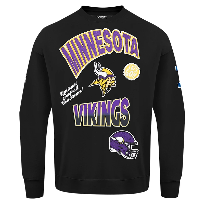 Men's Pro Standard Black Minnesota Vikings Turn It Up Drop Shoulder Pullover Sweatshirt