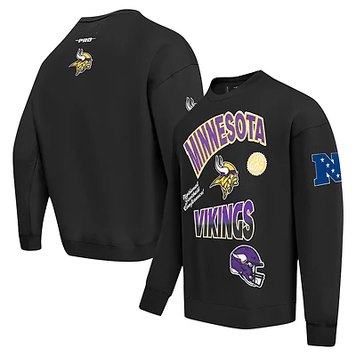 Men's Pro Standard Black Minnesota Vikings Turn It Up Drop Shoulder Pullover Sweatshirt