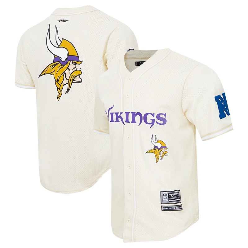 Chemise boutonnée rétro classique en maille Pro Standard crème pour hommes des Vikings du Minnesota