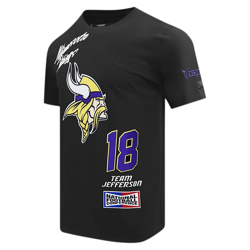 T-shirt de joueur Pro Standard Justin Jefferson noir Minnesota Vikings Fast Lane avec nom et numéro pour hommes
