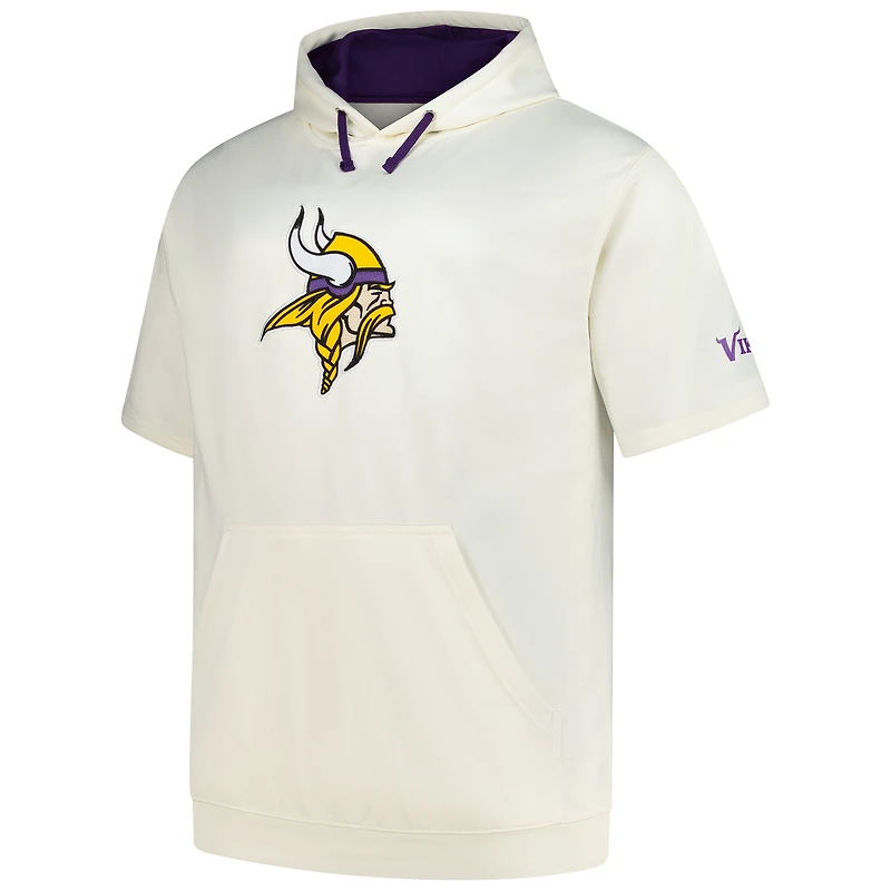 Sweat à capuche manches courtes pour homme avec imprimé et logo des Vikings du Minnesota, profil Oatmeal