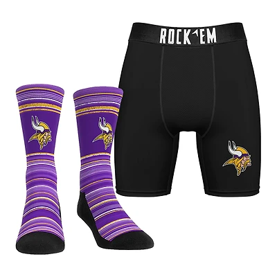 Pack combiné de chaussettes et caleçons boxeurs Rock Em Socks Minnesota Vikings Primary Crew pour hommes