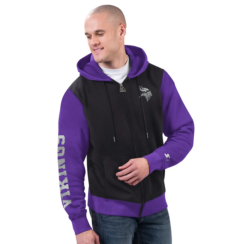 Men's Starter Black/Purple Minnesota Vikings Thursday Night Gridiron Full-Zip Hoodie