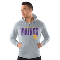 Men's Starter Heather Gray Minnesota Vikings Distressed Classic Full-Zip Hoodie