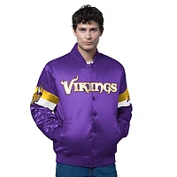 Veste de survêtement universitaire violette triple option en satin pour homme des Vikings du Minnesota