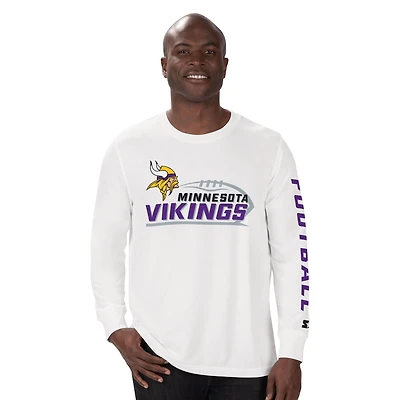T-shirt à manches longues blanc pour homme, motif mi-temps, Minnesota Vikings