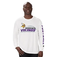 T-shirt à manches longues blanc pour homme, motif mi-temps, Minnesota Vikings