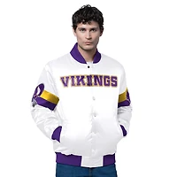 Veste blanche à boutons-pression triple option en satin pour homme des Vikings du Minnesota