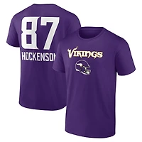 T-shirt violet pour homme T.J. Hockenson avec nom et numéro de l'équipe des Vikings du Minnesota