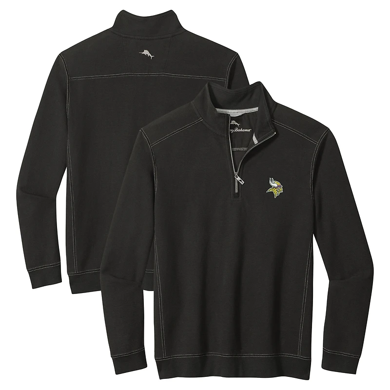 Pull Tommy Bahama noir pour homme, coupe grande et grande, style Montego Bay, avec demi-zip, des Vikings du Minnesota