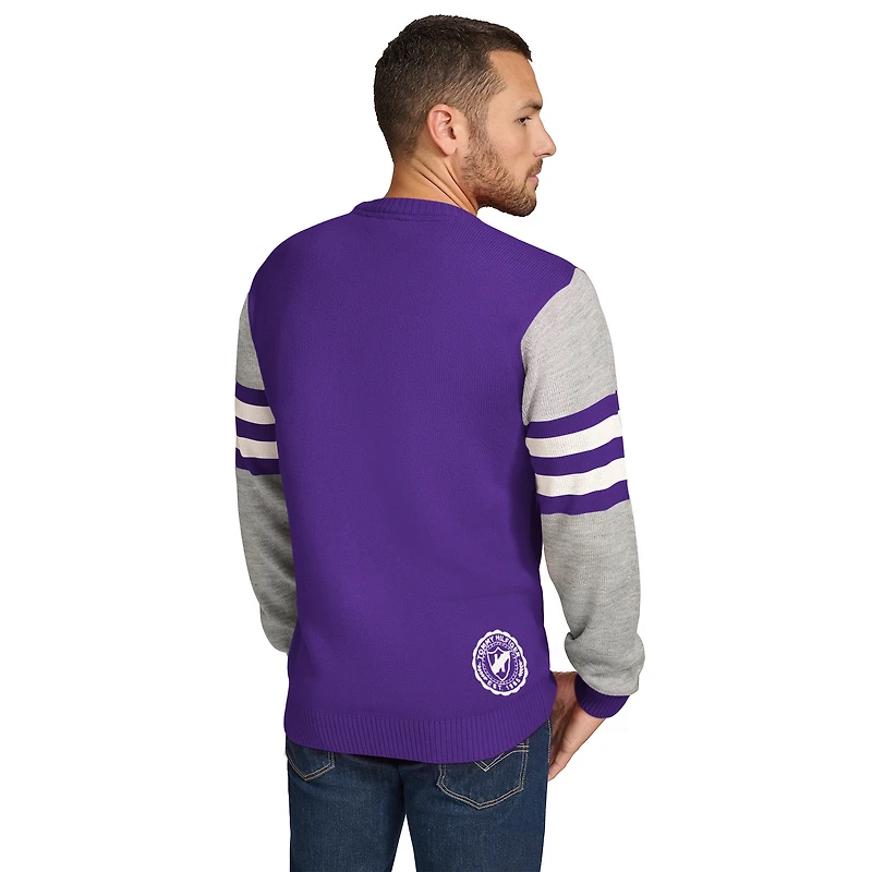 Pull ras du cou en acrylique violet/gris chiné Tommy Hilfiger pour homme, motif Minnesota Vikings