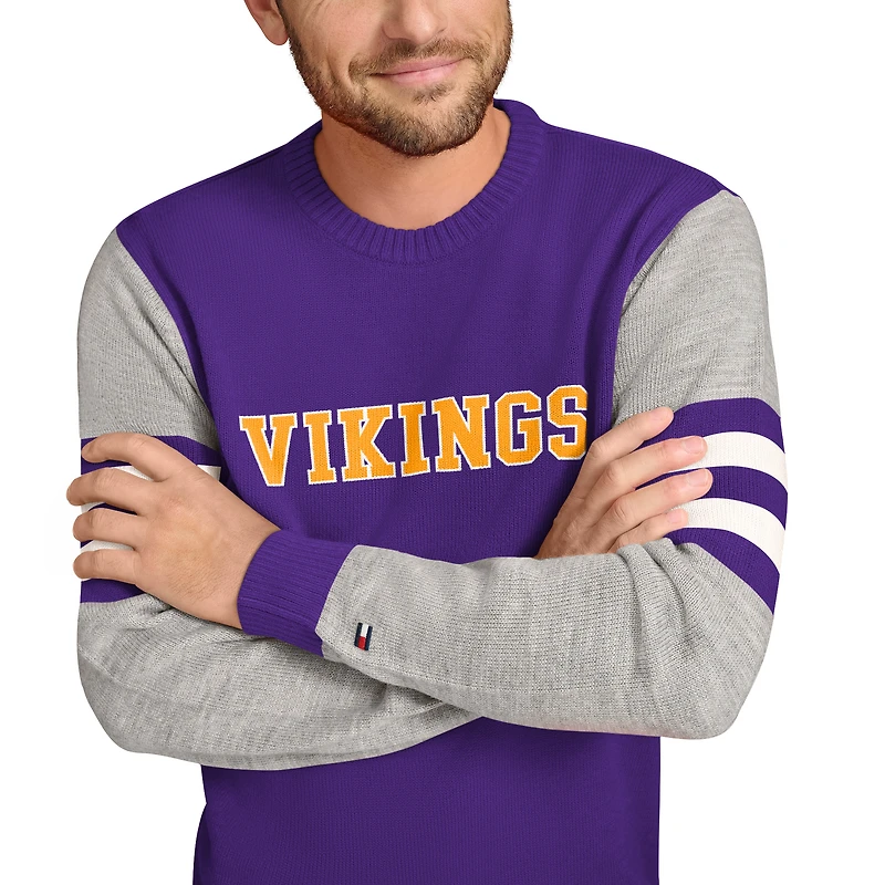 Men's Tommy Hilfiger Purple/Heather Gray Minnesota Vikings Acrylic Crewneck Pullover Sweater