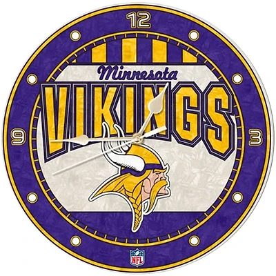 Horloge murale en verre artistique de 12 po des Vikings du Minnesota