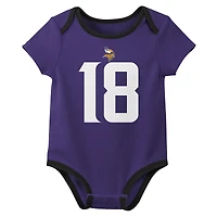 Ensemble de 3 bodies Nike Justin Jefferson Minnesota Vikings pour nouveau-né et bébé avec nom numéro