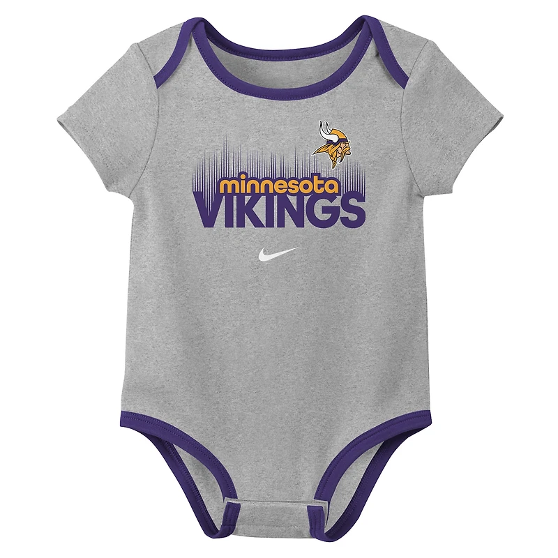 Ensemble de 3 bodies Nike Justin Jefferson Minnesota Vikings pour nouveau-né et bébé avec nom numéro