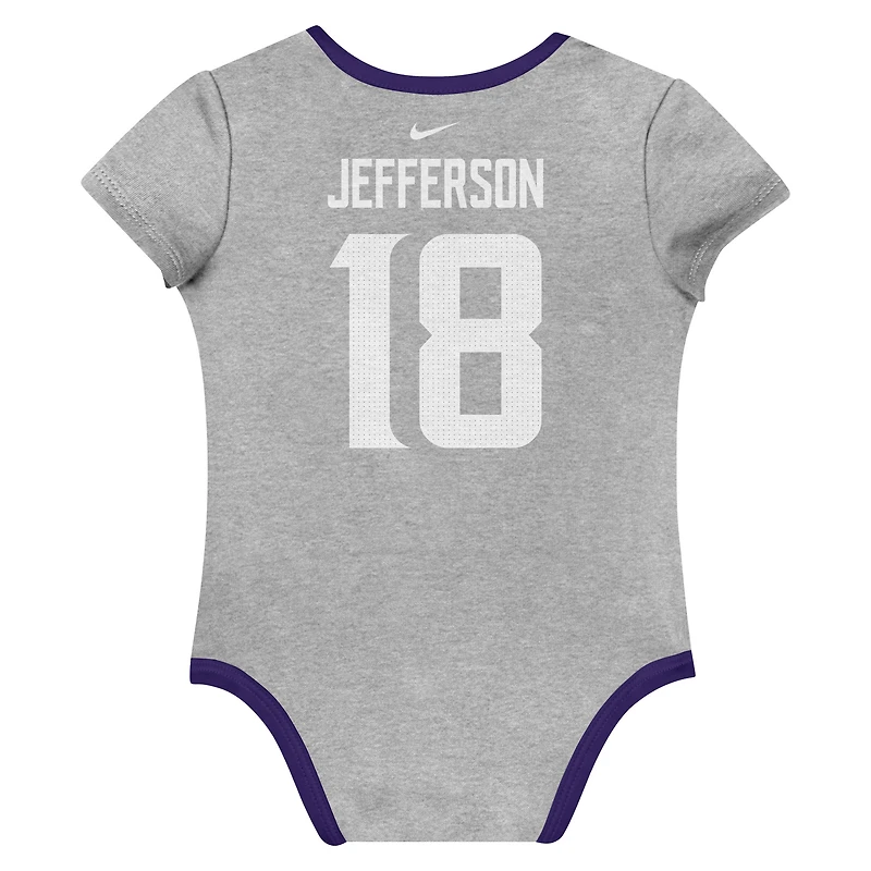 Ensemble de 3 bodies Nike Justin Jefferson Minnesota Vikings pour nouveau-né et bébé avec nom numéro