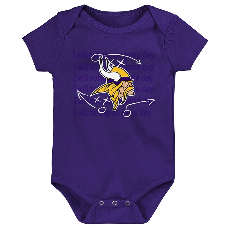 Newborn & Infant Purple/Gold/Heather Gray Minnesota Vikings Three-Pack Eat, Sleep Drool Retro Bodysuit Set