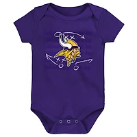 Newborn & Infant Purple/Gold/Heather Gray Minnesota Vikings Three-Pack Eat, Sleep Drool Retro Bodysuit Set