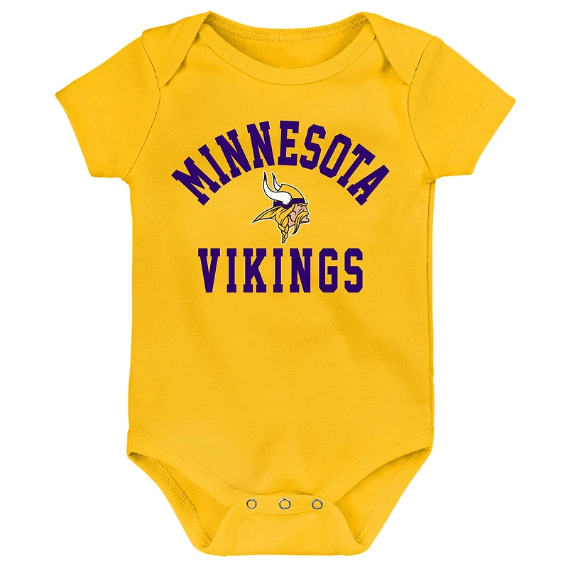 Newborn & Infant Purple/Gold/Heather Gray Minnesota Vikings Three-Pack Eat, Sleep Drool Retro Bodysuit Set