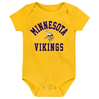 Newborn & Infant Purple/Gold/Heather Gray Minnesota Vikings Three-Pack Eat, Sleep Drool Retro Bodysuit Set