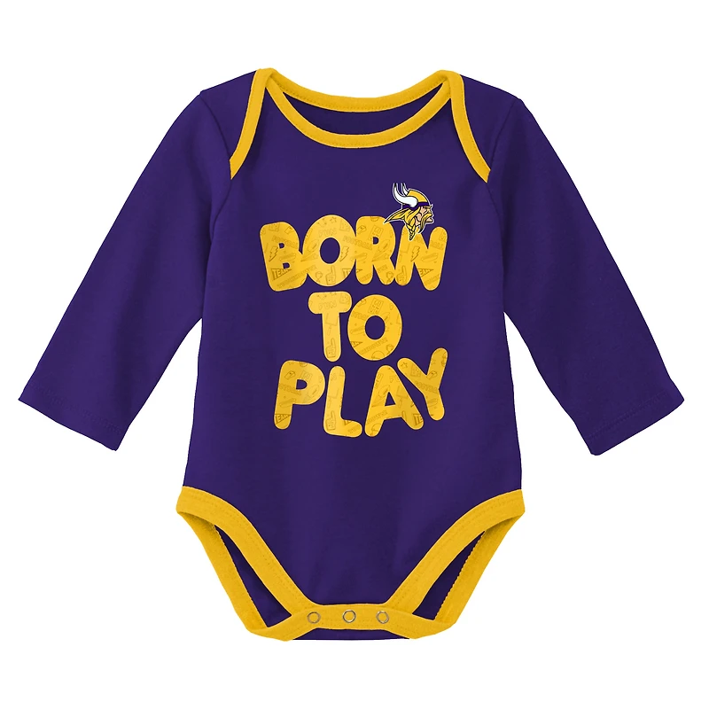 Lot de deux bodys à manches longues pour nouveau-nés et bébés Minnesota Vikings Born To Win violet/gris chiné