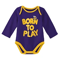 Lot de deux bodys à manches longues pour nouveau-nés et bébés Minnesota Vikings Born To Win violet/gris chiné