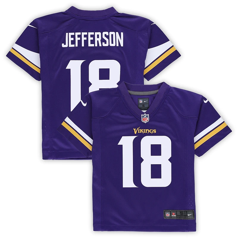 Maillot de match Nike Justin Jefferson violet des Vikings du Minnesota pour enfants d'âge préscolaire