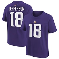 T-shirt Nike Justin Jefferson violet pour enfant d'âge préscolaire, avec nom et numéro du joueur des Vikings Minnesota