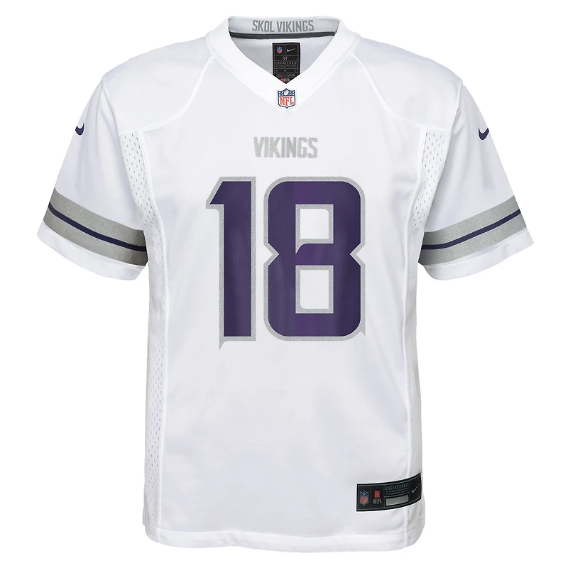 Maillot de jeu Nike Justin Jefferson blanc des Vikings du Minnesota pour enfant d'âge préscolaire