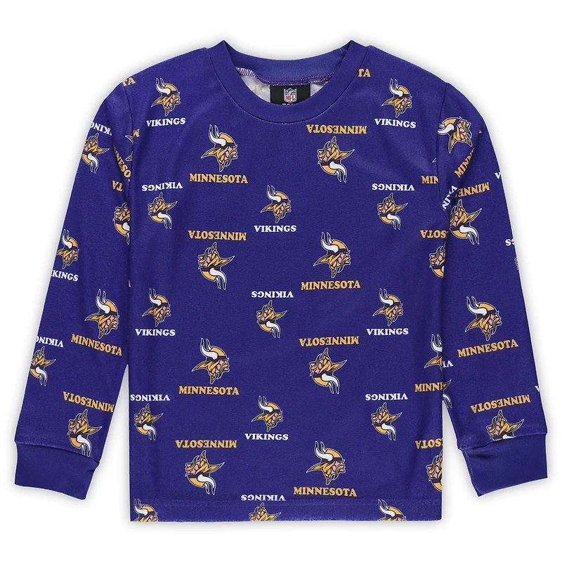 Ensemble de pyjama pour enfant d'âge préscolaire Outerstuff violet avec t-shirt à manches longues et pantalon imprimés des Vikings du Minnesota