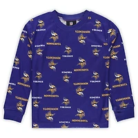Ensemble de pyjama pour enfant d'âge préscolaire Outerstuff violet avec t-shirt à manches longues et pantalon imprimés des Vikings du Minnesota