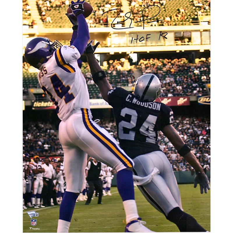 Photo dédicacée de Randy Moss (Minnesota Vikings) - 40,6 x 50,8 cm (16 x 20 pouces) - Match contre les Raiders - avec inscription « HOF 18 »