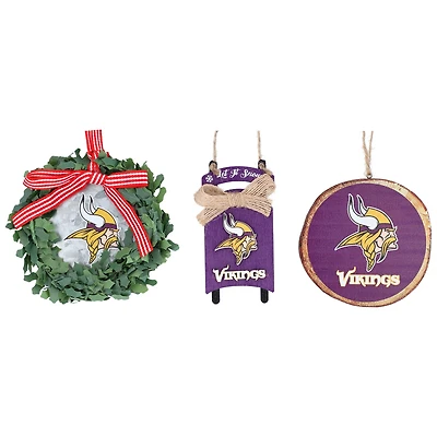The Memory Company Minnesota Vikings Lot de trois couronnes, traîneaux et décorations circulaires