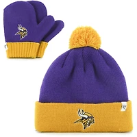 Toddler '47 Purple/Gold Minnesota Vikings Bam Bam Cuffed Knit Hat with Pom and Mittens Set