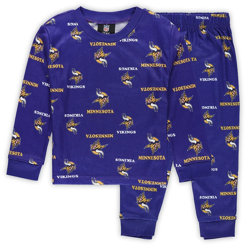 Ensemble de pyjama pour tout-petit Outerstuff violet avec t-shirt à manches longues et pantalon imprimé des Vikings du Minnesota