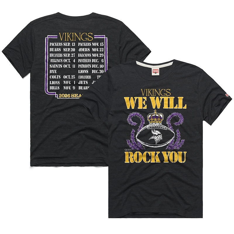 Unisex Homage Charcoal Minnesota Vikings 2026 NFL Schedule Queen Tri-Blend T-Shirt