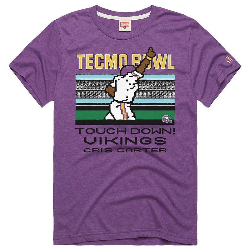 T-shirt unisexe hommage Cris Carter violet Minnesota Vikings Tecmo Bowl joueur retraité graphique tri-blend