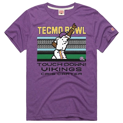 T-shirt unisexe hommage Cris Carter violet Minnesota Vikings Tecmo Bowl joueur retraité graphique tri-blend
