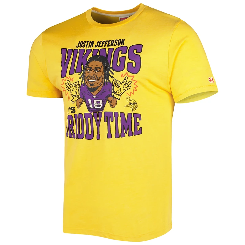 Unisex Homage Justin Jefferson Gold Minnesota Vikings Caricature Player Tri-Blend T-Shirt