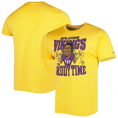 Unisex Homage Justin Jefferson Gold Minnesota Vikings Caricature Player Tri-Blend T-Shirt