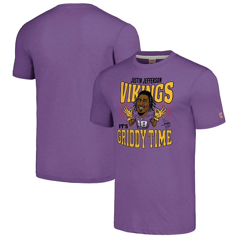 Unisex Homage Justin Jefferson Heathered Purple Minnesota Vikings Caricature Player Tri-Blend T-Shirt