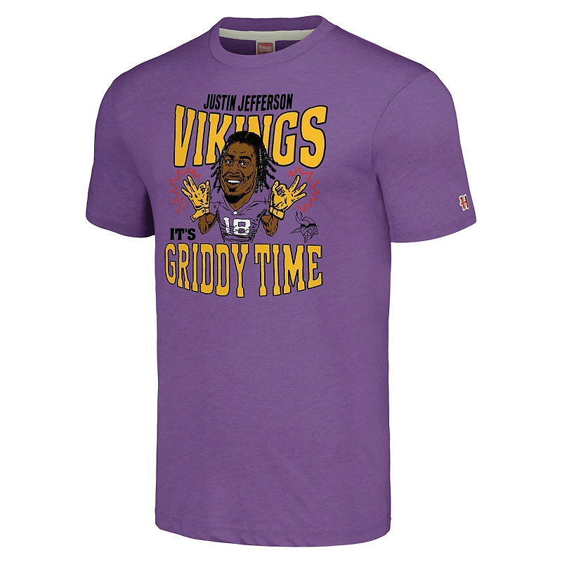 Unisex Homage Justin Jefferson Heathered Purple Minnesota Vikings Caricature Player Tri-Blend T-Shirt