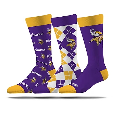 Lot de trois paires de chaussettes unisexes Strideline Minnesota Vikings Business Knit Crew