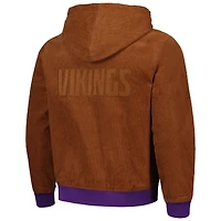 Veste à capuche bomber fermeture éclair intégrale en velours côtelé unisexe The Wild Collective Minnesota Vikings marron